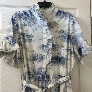 Mille Ruffle Front Dress in Western Toile